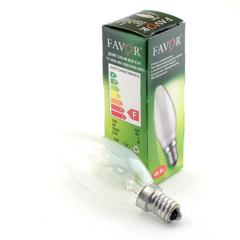 

Лампа накаливания FAVOR свеча 40W E27 матовая