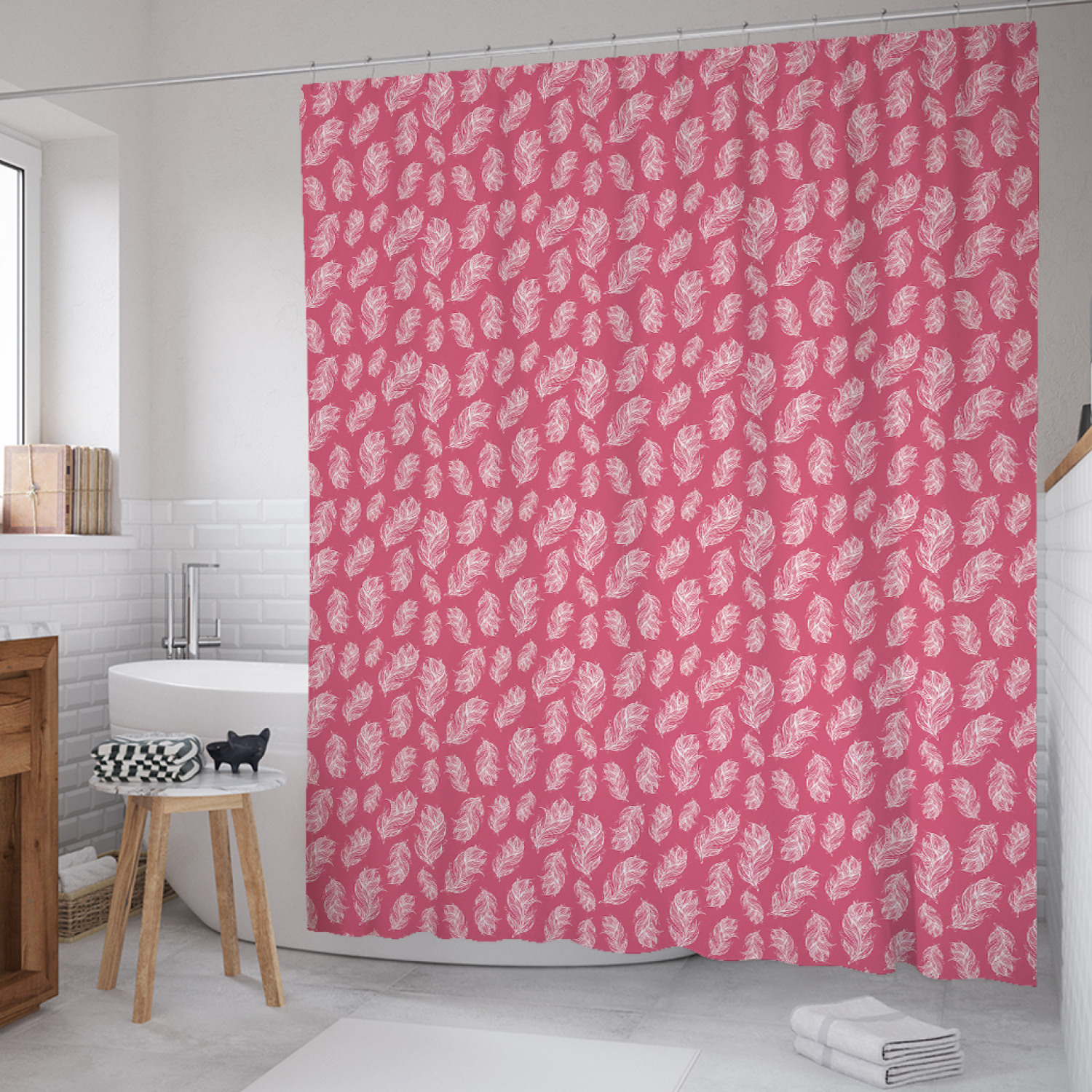 

Штора для ванной JoyArty "Абстрактные перья" из сатена, 180х200 см с крючками, Розовый, Абстрактные перья