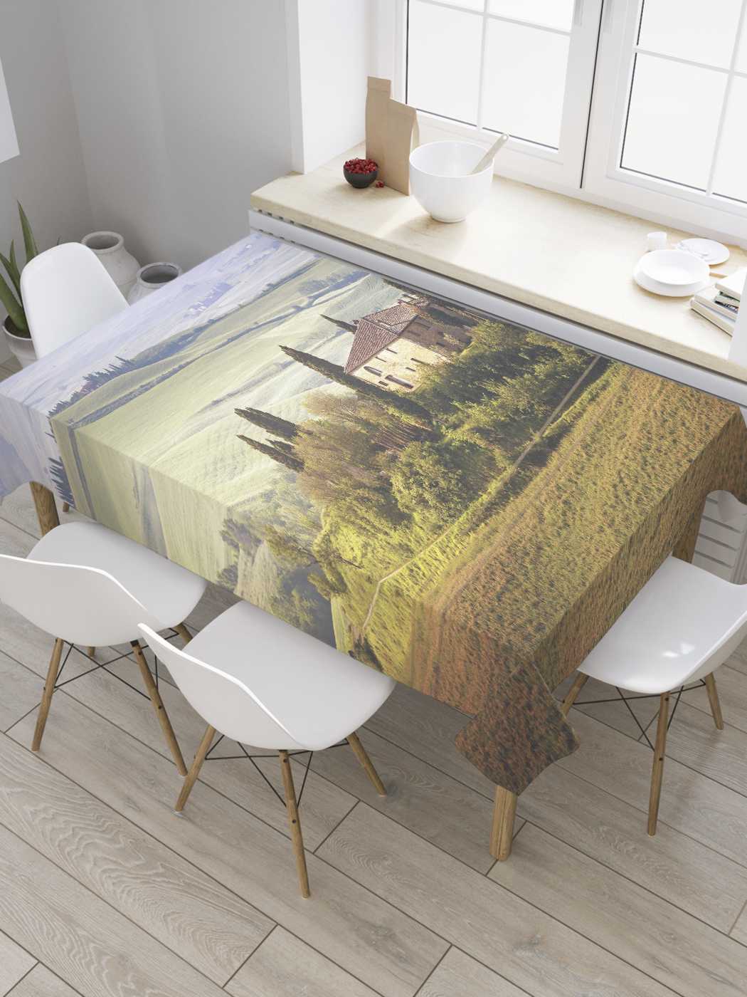 

Скатерть прямоугольная JoyArty "Дом на холмистом поле" из оксфорда, 180x145 см, Зеленый, Дом на холмистом поле