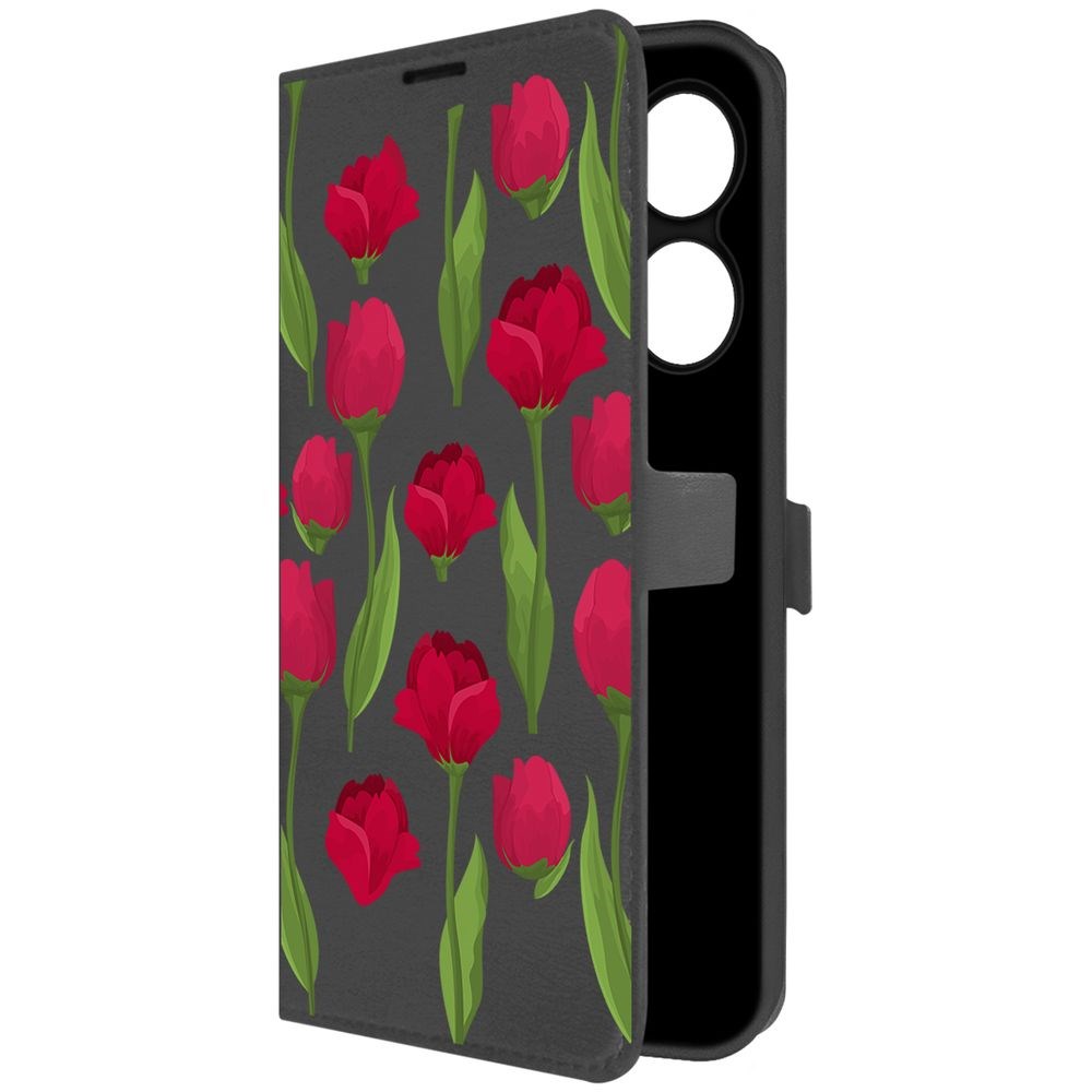 

Чехол-книжка Krutoff Eco Book для INFINIX Hot 40 Розы паттерн (черный)