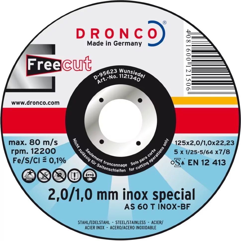 Отрезной диск по нержавейке InoxFree AS46 230x3/2x22,23 BOX-10 Dronco, арт. 6900914 диск лепестковый торцевой zircon plus g az 125х22 dronco 5242304100
