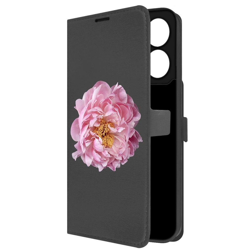

Чехол-книжка Krutoff Eco Book для Xiaomi Redmi 13C Розовый пион (черный)