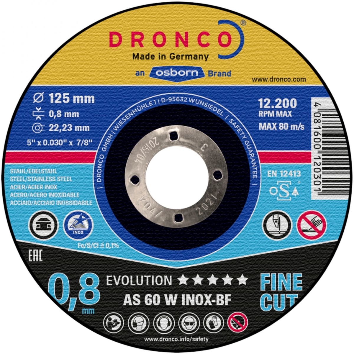Диск отрезной по металлу Evolution AS 60 W BOX-10 125x0.8x22.23 мм диск пильный evolution fury 165 мм универсальный