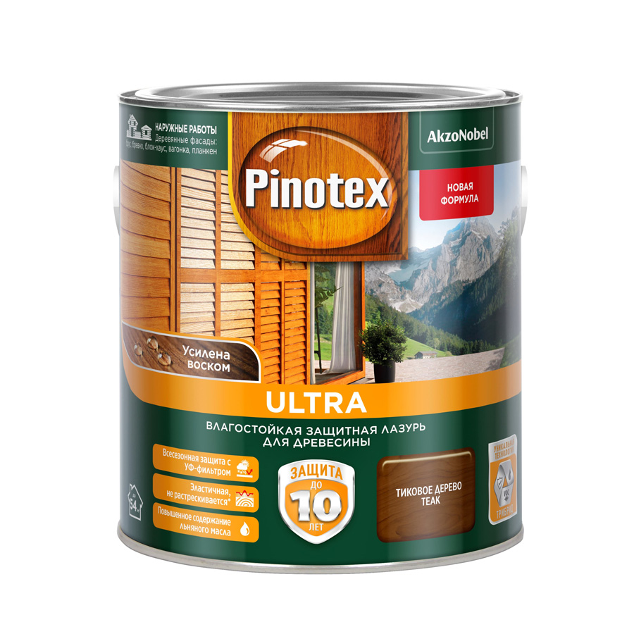

Защитная лазурь Pinotex Ultra влагостойкая для древесины тик 2,7 л