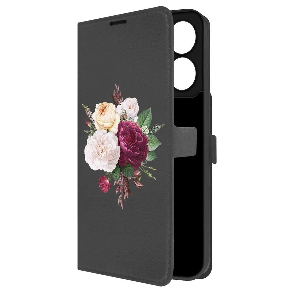 

Чехол-книжка Krutoff Eco Book для Xiaomi Redmi 13C Цветочная композиция (черный)