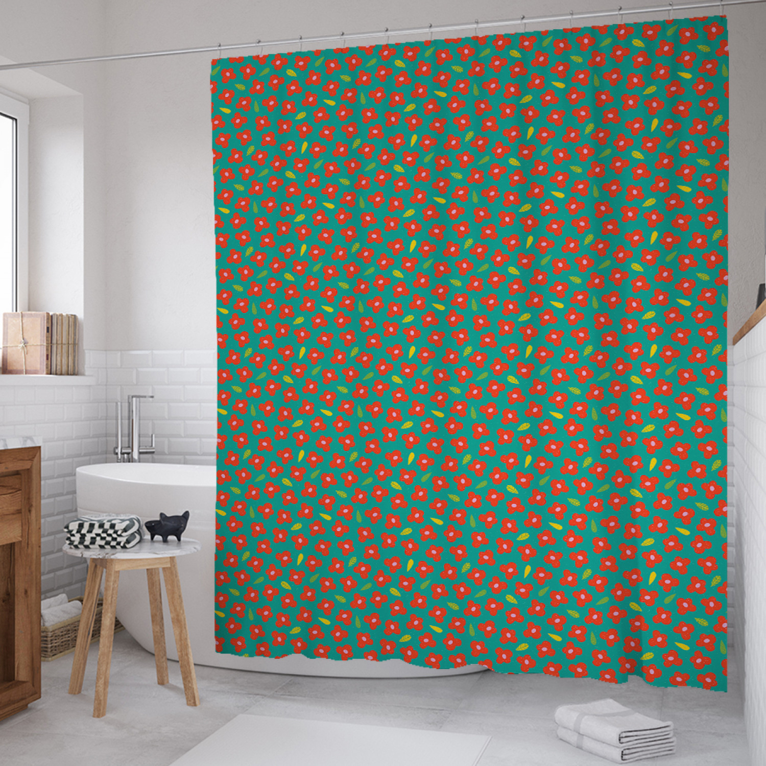 

Штора для ванной JoyArty "Мелкое цветение" из сатена, 180х200 см с крючками, Красный, Мелкое цветение