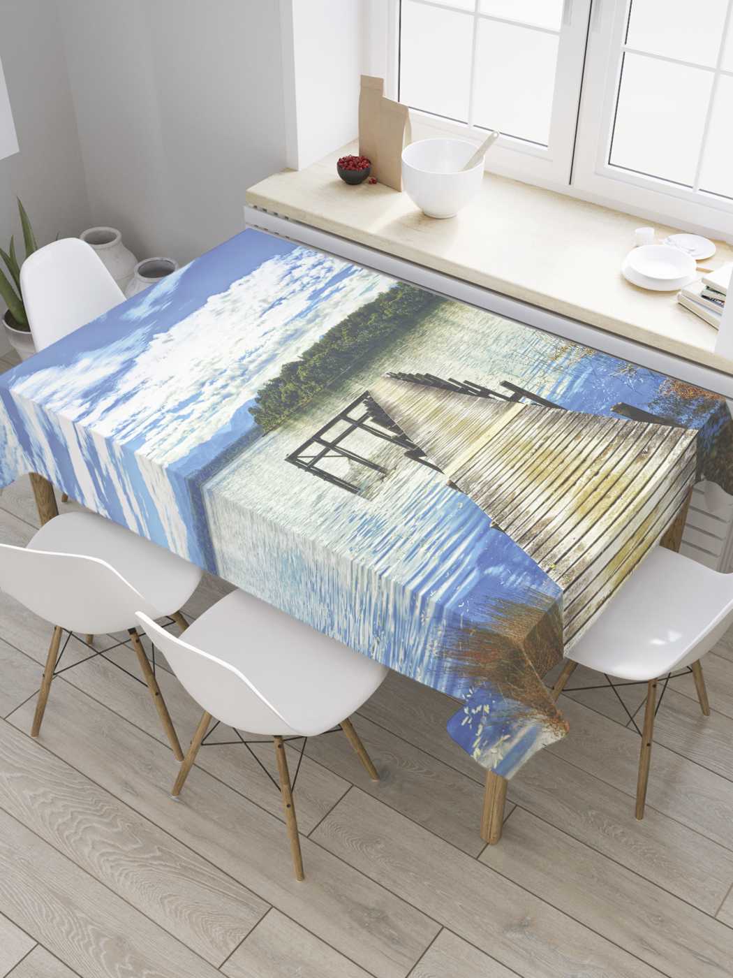 

Скатерть прямоугольная JoyArty "Мостик на реке" из оксфорда, 180x145 см, Голубой, Мостик на реке