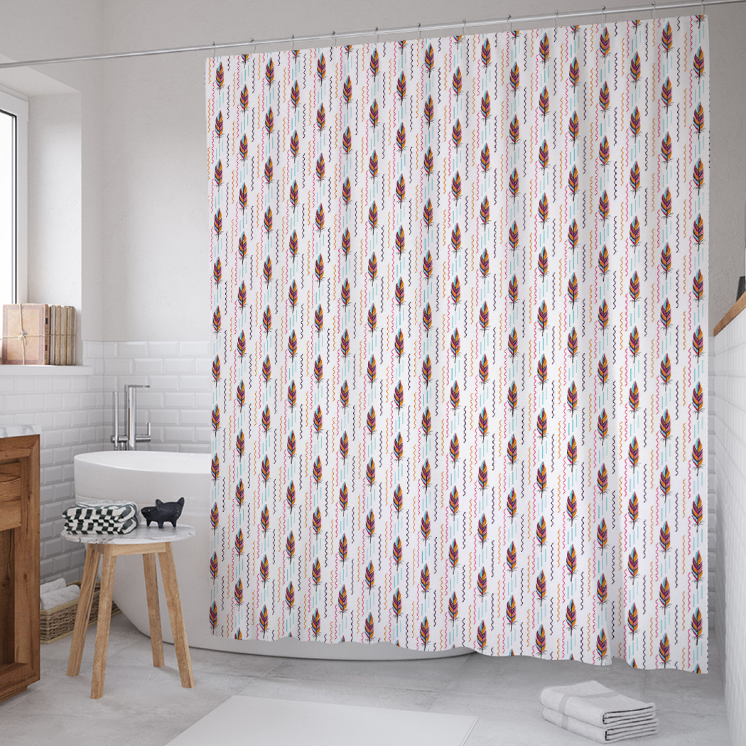 

Штора для ванной JoyArty "Чешские волнистые мотивы" из сатена, 180х200 см с крючками, Белый, Чешские волнистые мотивы