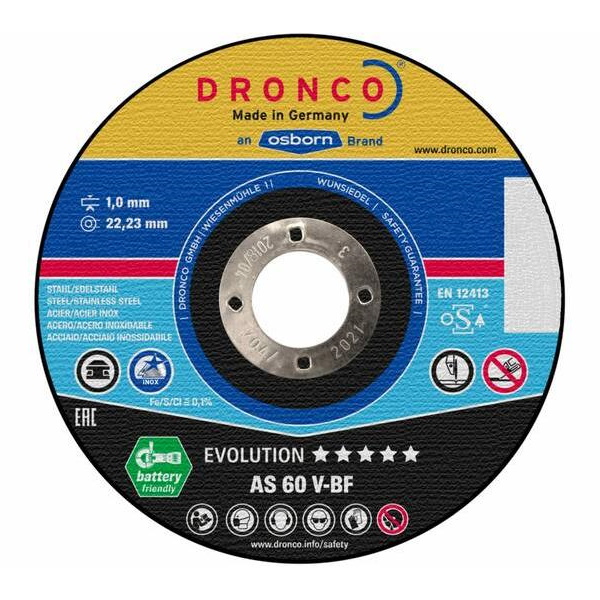 отрезной диск по нержавейке inoxfree as46 230x3 2x22 23 box 10 dronco арт 6900914 Диск отрезной по металлу Evolution AS 60 V BOX-25 125x1x22.23 мм