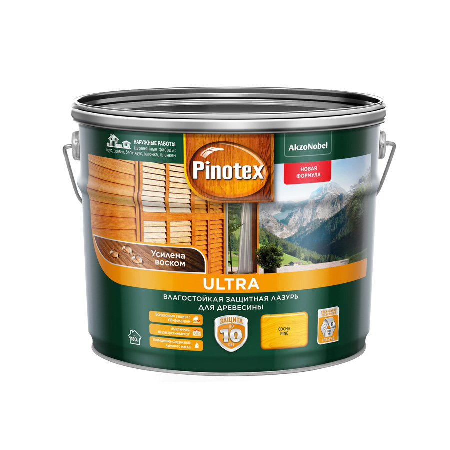 Защитная лазурь Pinotex Ultra влагостойкая для древесины сосна 9 л
