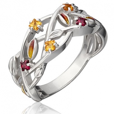 

Кольцо из серебра р.  PLATINA jewelry 01-5474-00-722-0200-68, гранат\цитрин, 01-5474-00-722-0200-68