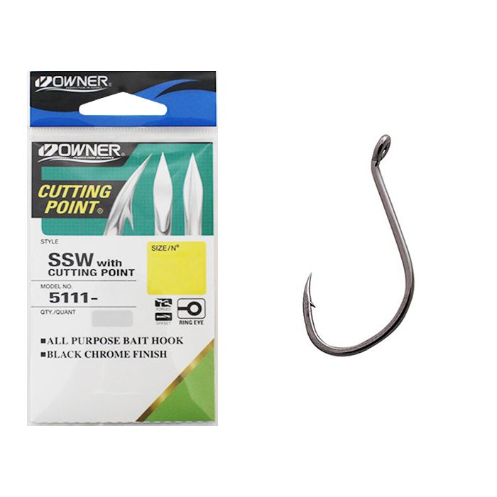 

Одинарные крючки Owner Chod Hook №6 BС, с колечком, загнутое острие, с бородкой, Черный