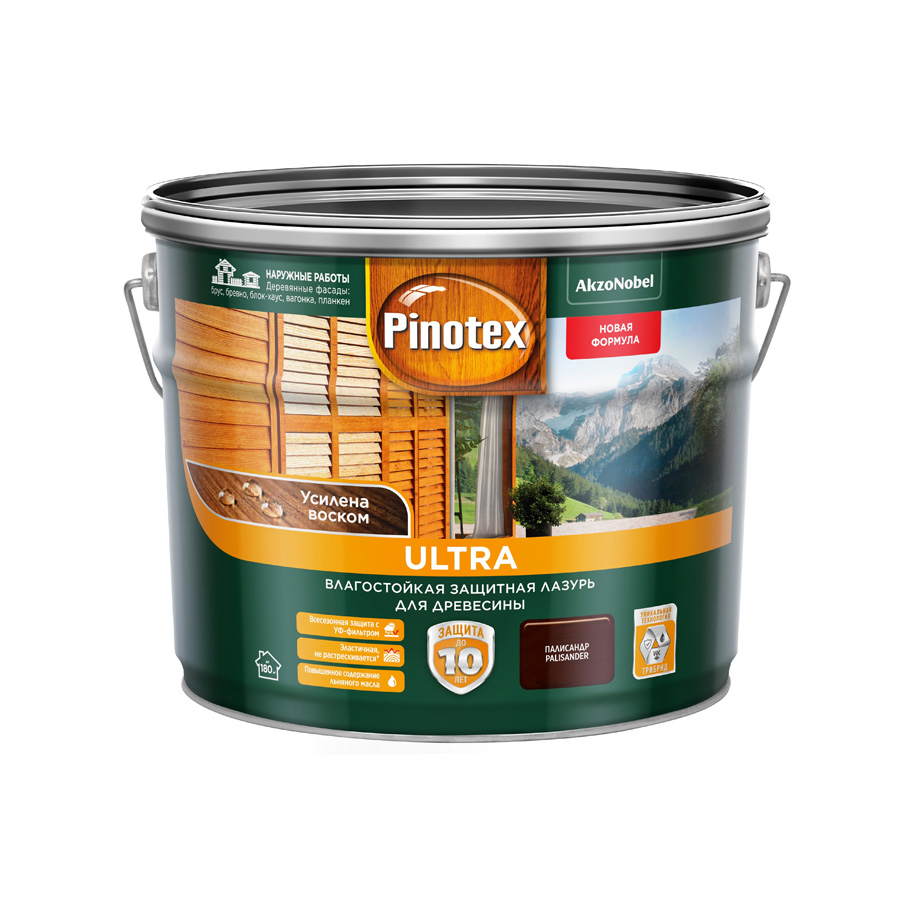 Защитная лазурь Pinotex Ultra влагостойкая для древесины палисандр 9 л