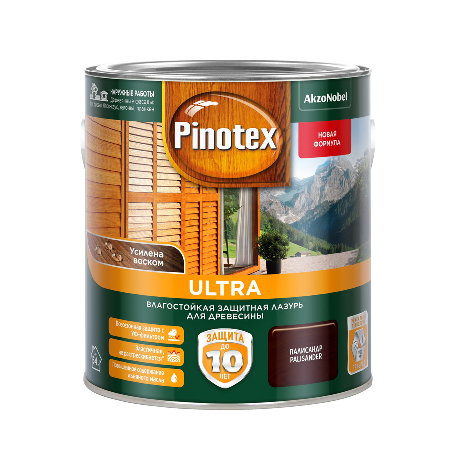 

Защитная лазурь Pinotex Ultra влагостойкая для древесины палисандр 2,7 л