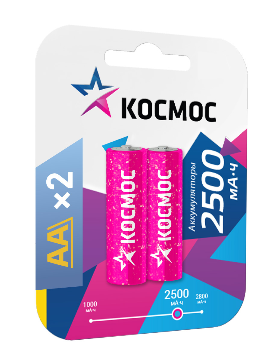 фото Аккумуляторные батарейки аа космос (hr6) 2500 mah, 2 шт.