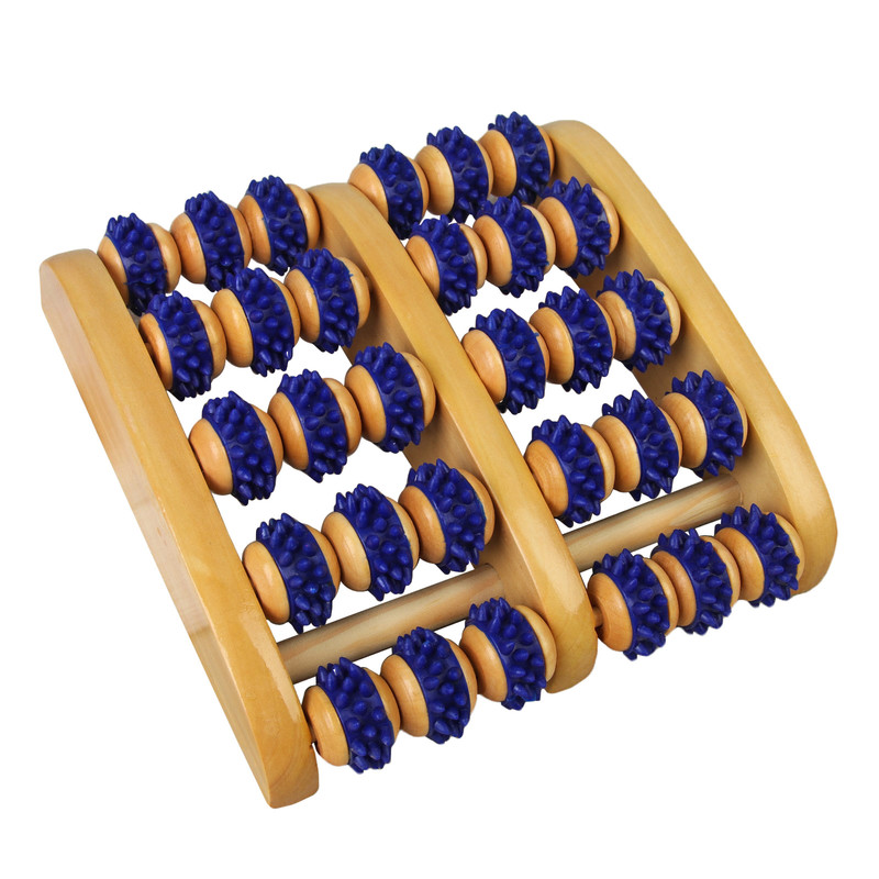 фото Массажёр «ножное счастье», деревянный, 5 рядов с шипами, цвет синий/бежевый onlitop