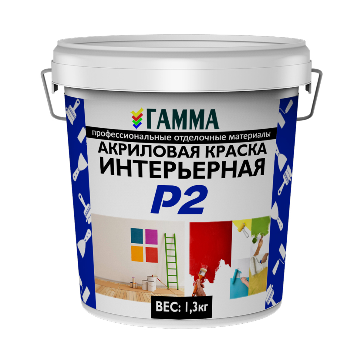 

Краска интерьерная Гамма, акриловая, белоснежная, 1,3 кг, Белый
