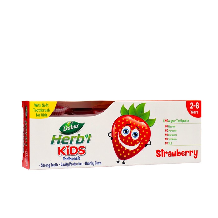 Dabur Детская зубная паста в комплекте с зубной щеткой Kids Strawberry со вкусом клубники