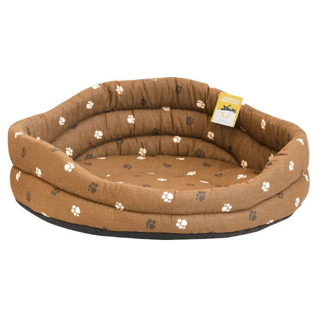Лежанка для животных Моськи-Авоськи коричневая круглая стёганая с подушкой, 57х57х20см