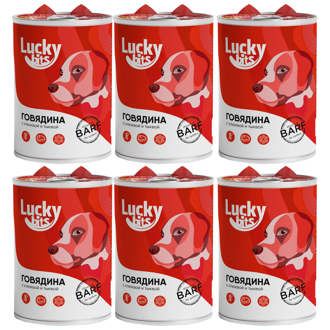 Консервы для собак Lucky Bits говядина с клюквой и тыквой 400г 465₽