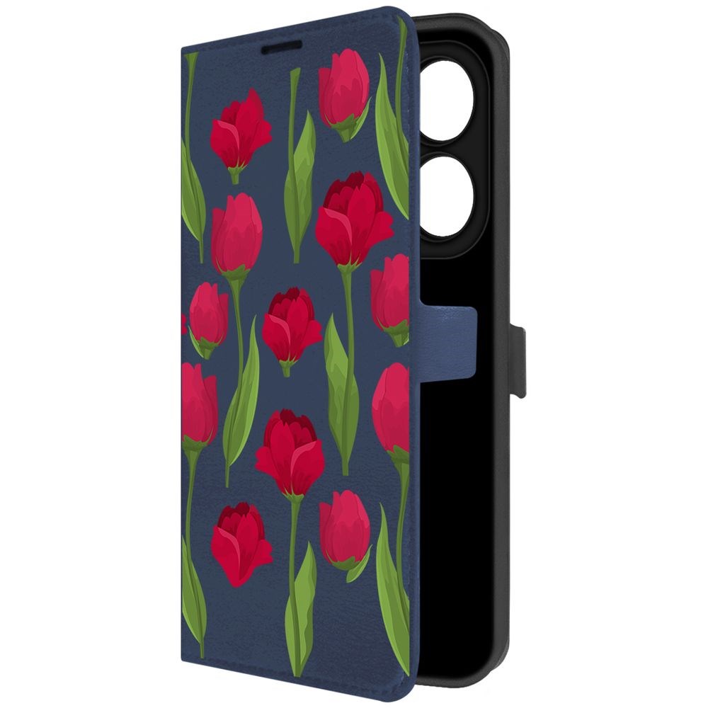 

Чехол-книжка Krutoff Eco Book для INFINIX Smart 8 Розы паттерн (синий)