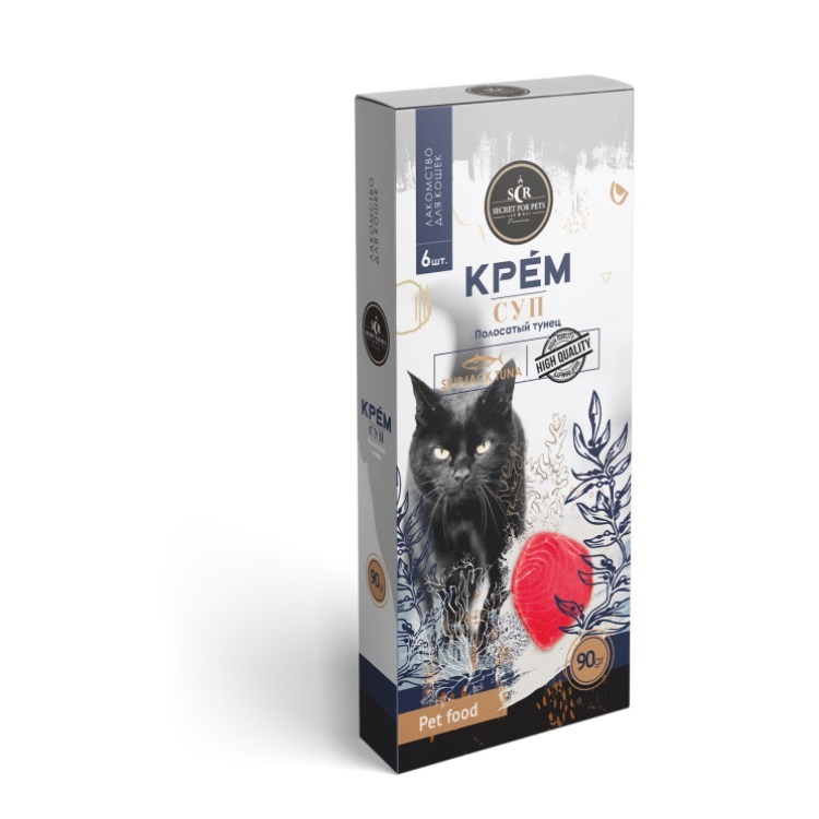 Лакомство для кошек SECRET FOR PETS крем-суп из полосатого тунца, 6 шт по 15 г