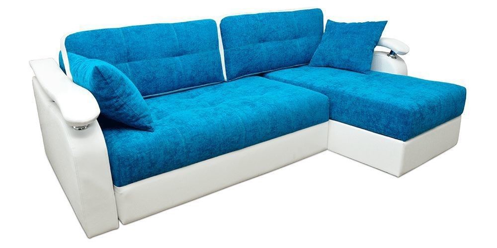 фото Диван-кровать элегантный стиль угол универсальный neo 2, белый/голубой