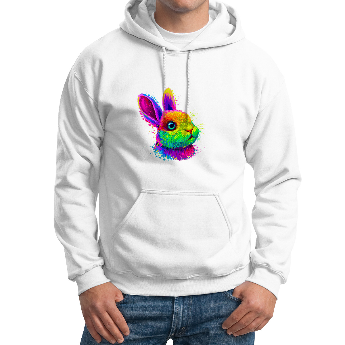 

Толстовка Худи белая Животные.Цветной зайка, Белый, M0501629