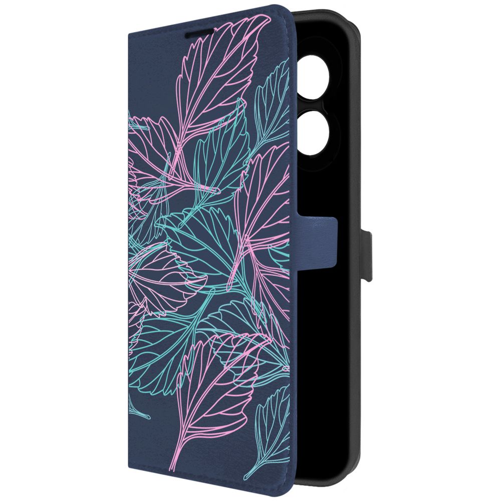 

Чехол-книжка Krutoff Eco Book для Oppo A18 Листья паттерн (синий)