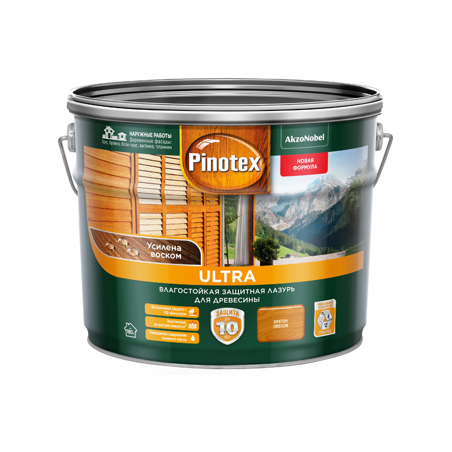 Защитная лазурь Pinotex Ultra влагостойкая для древесины орегон 9 л восстановитель сальников и устранитель течи в масляной системе gunk