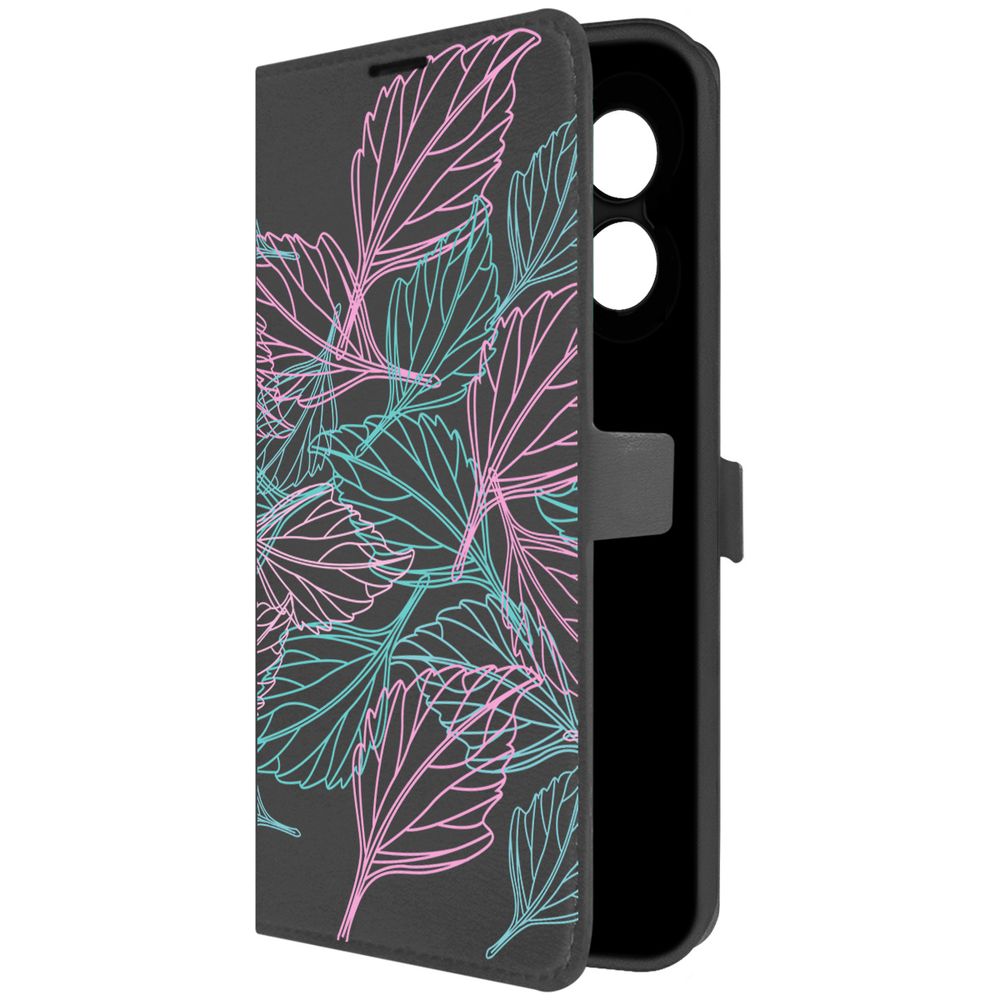 

Чехол-книжка Krutoff Eco Book для Oppo A18 Листья паттерн (черный)