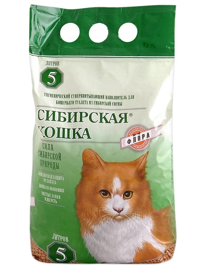 Впитывающий наполнитель Сибирская кошка Флора древесный, 5 л