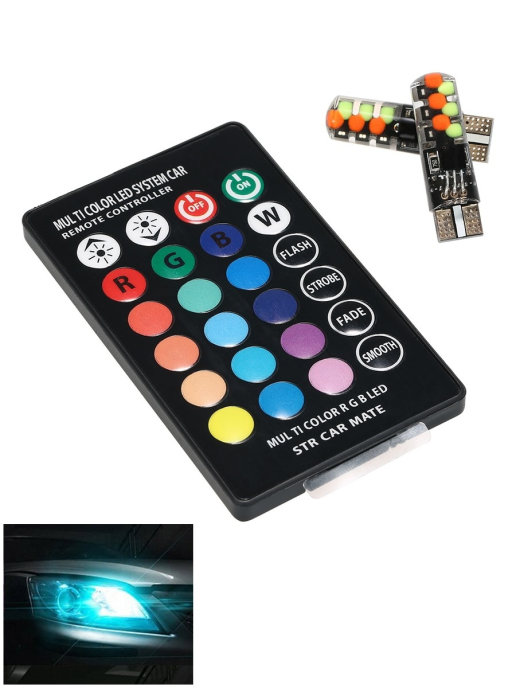 фото Комплект led rgb ламп в габариты с пультом управления, 2 шт. (7 цветов, 6 светодиодов) family shop