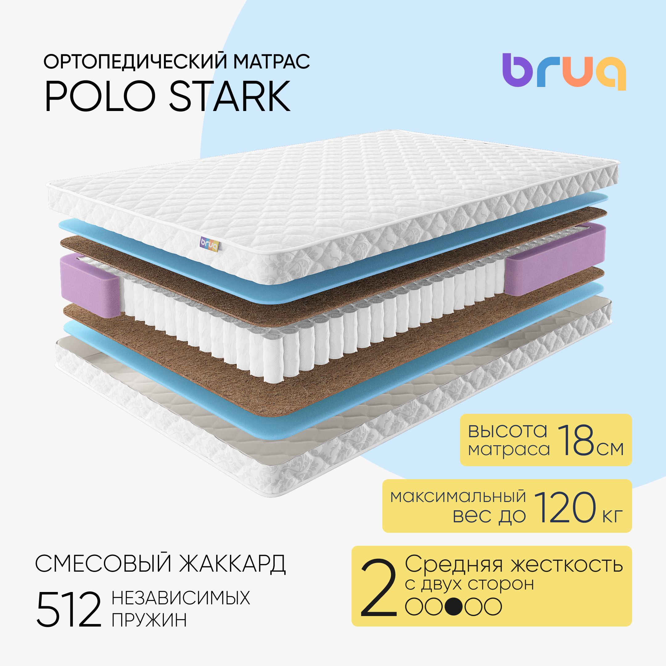 Ортопедический матрас Bruq Polo Stark, односпальный, 120х200