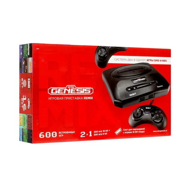 

Приставка 8/16bit Retro Genesis Remix, 600 игр, Черный, Remix
