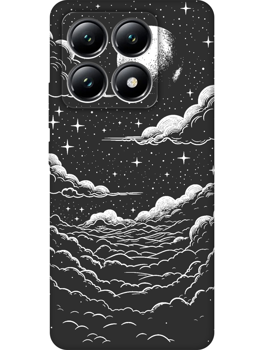 

Силиконовый чехол на Xiaomi 14T с принтом "Луна и облака" матовый черный, Черный;белый, 785978441