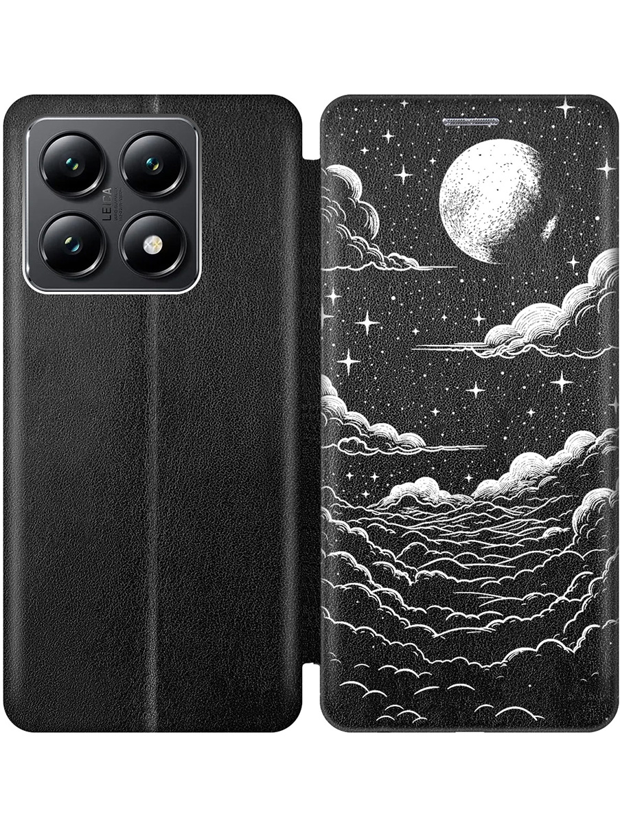 

Чехол-книжка на Xiaomi 14T с принтом "Луна и облака" черный, Черный;белый, 785978441