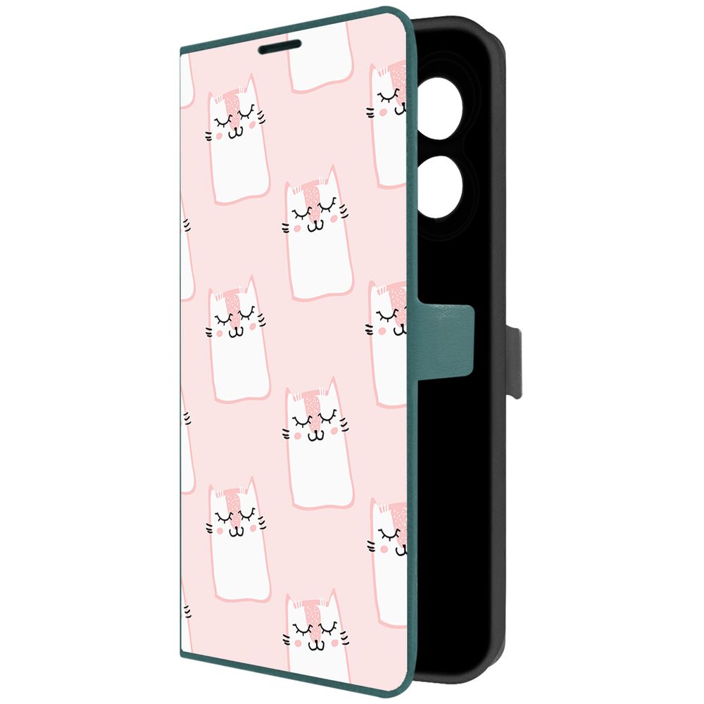 

Чехол-книжка Krutoff Eco Book для Oppo A18 Котики паттерн (зелёный опал), Зеленый