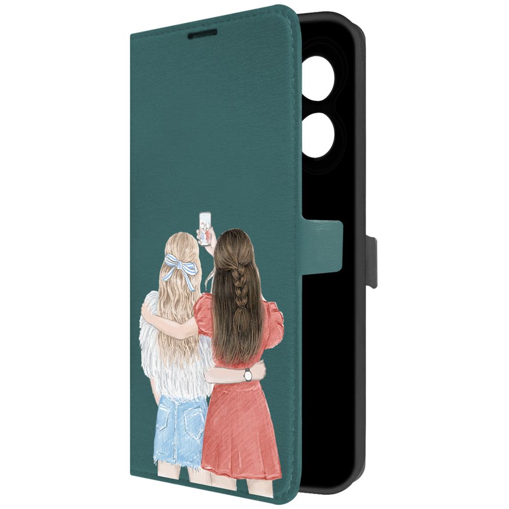

Чехол-книжка Krutoff Eco Book для Oppo A18 Лучшие подруги (зелёный опал), Зеленый