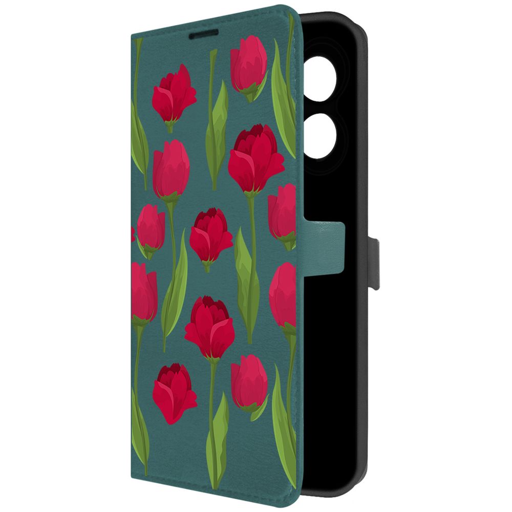 

Чехол-книжка Krutoff Eco Book для Oppo A18 Розы паттерн (зелёный опал), Зеленый
