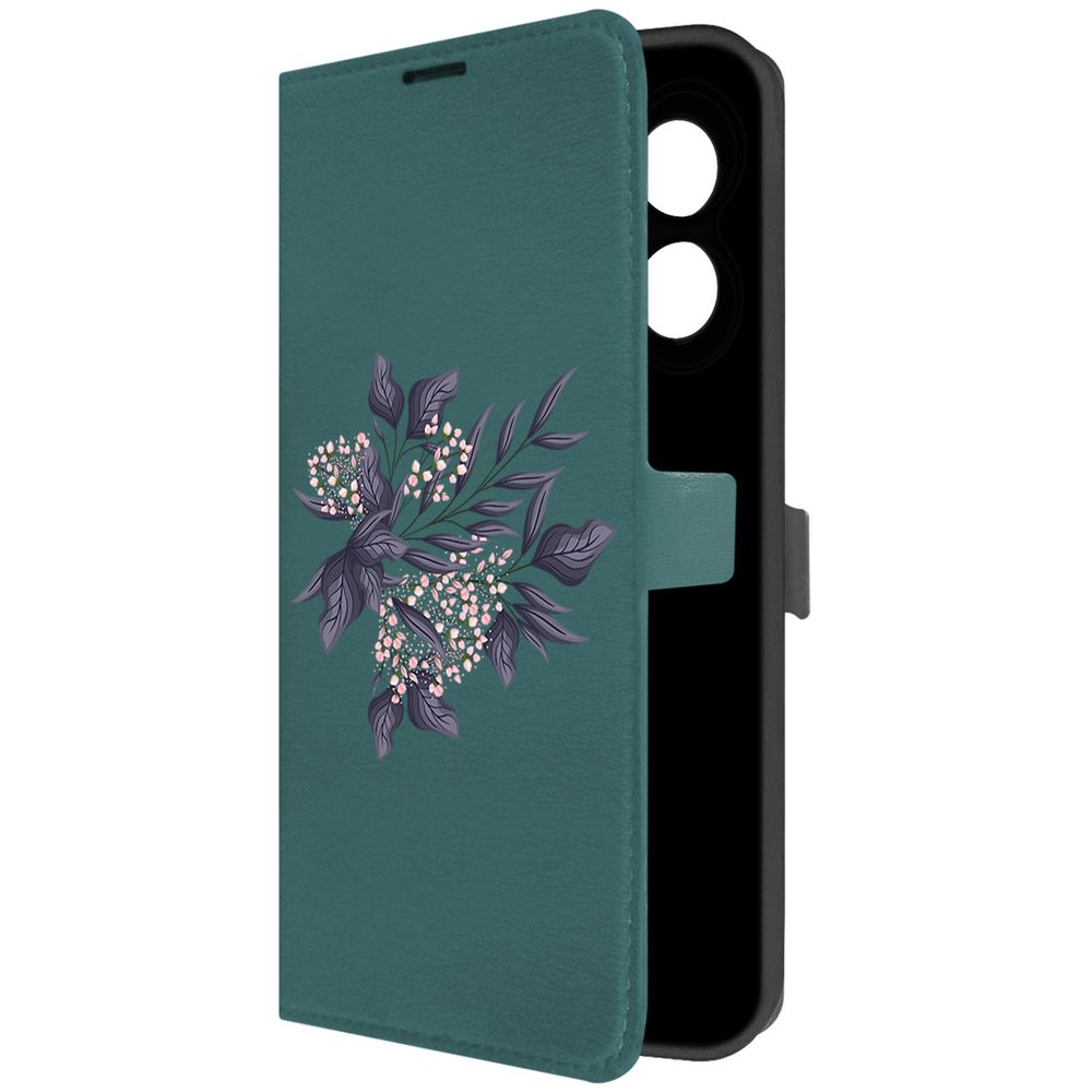 

Чехол-книжка Krutoff Eco Book для Oppo A18 Розовые бутоны (зелёный опал), Зеленый