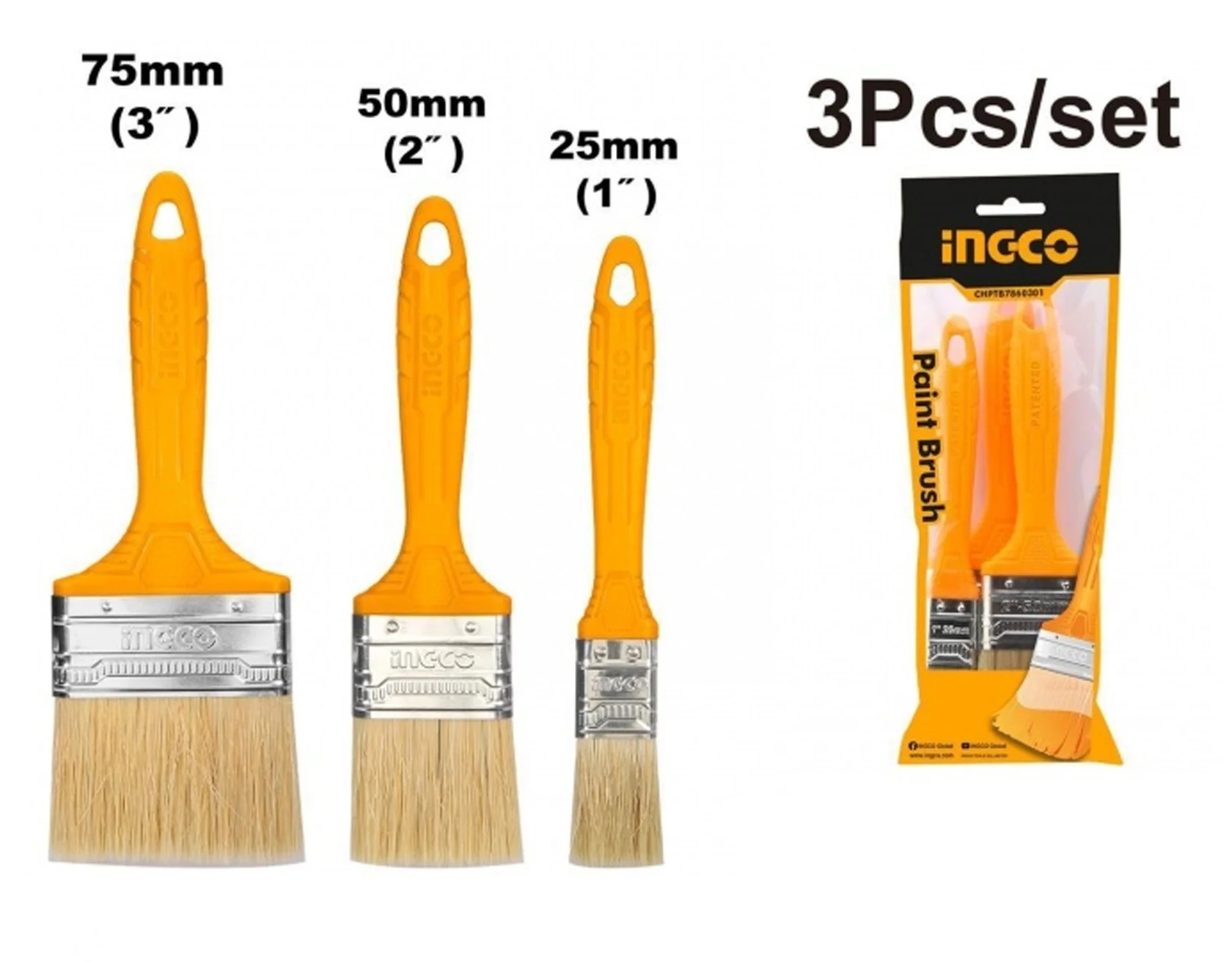Набор кистей INGCO CHPTB7860301 3шт пластиковая ручка набор маркеров для декорирования и рисования brauberg