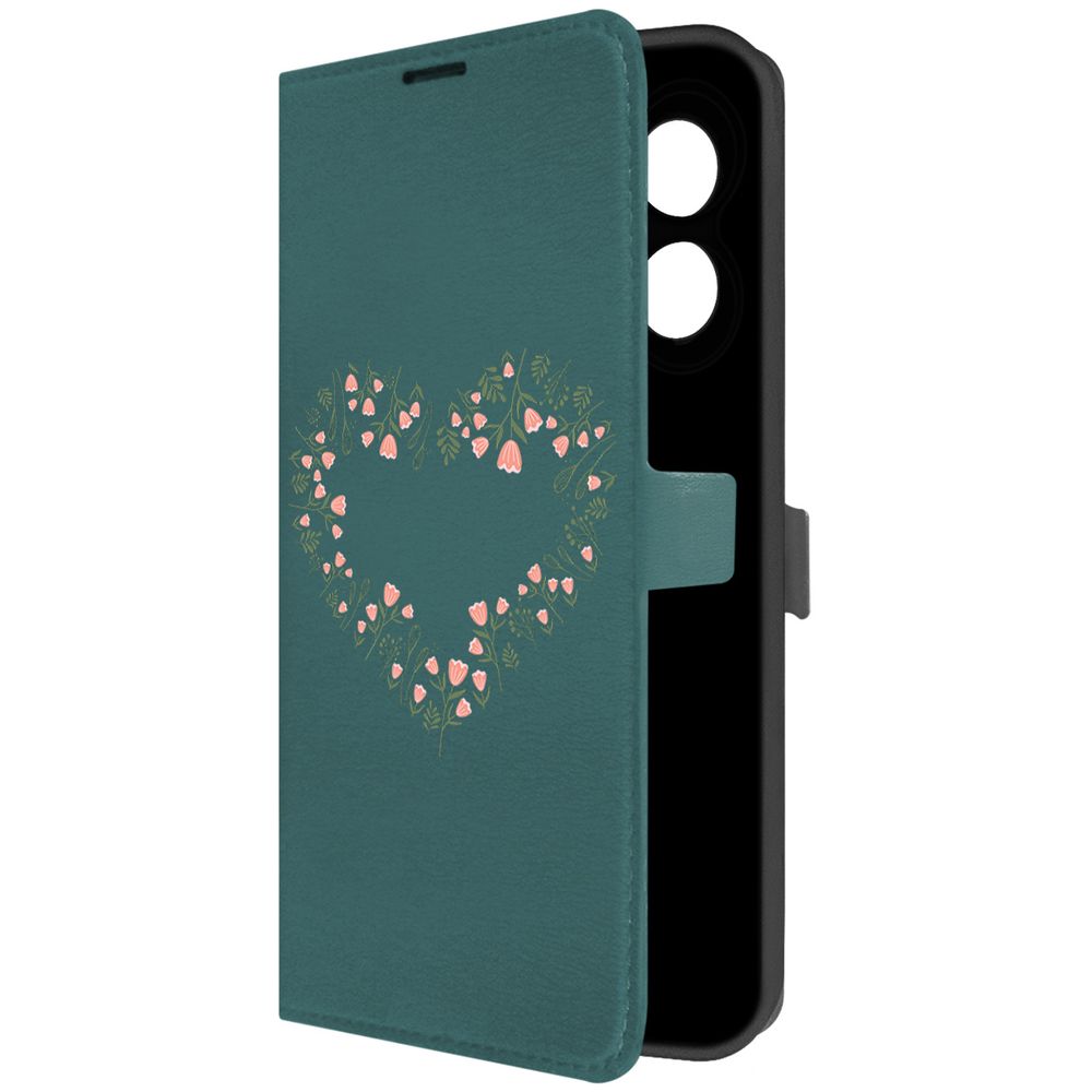 

Чехол-книжка Krutoff Eco Book для Oppo A18 Цветочное сердце (зелёный опал), Зеленый