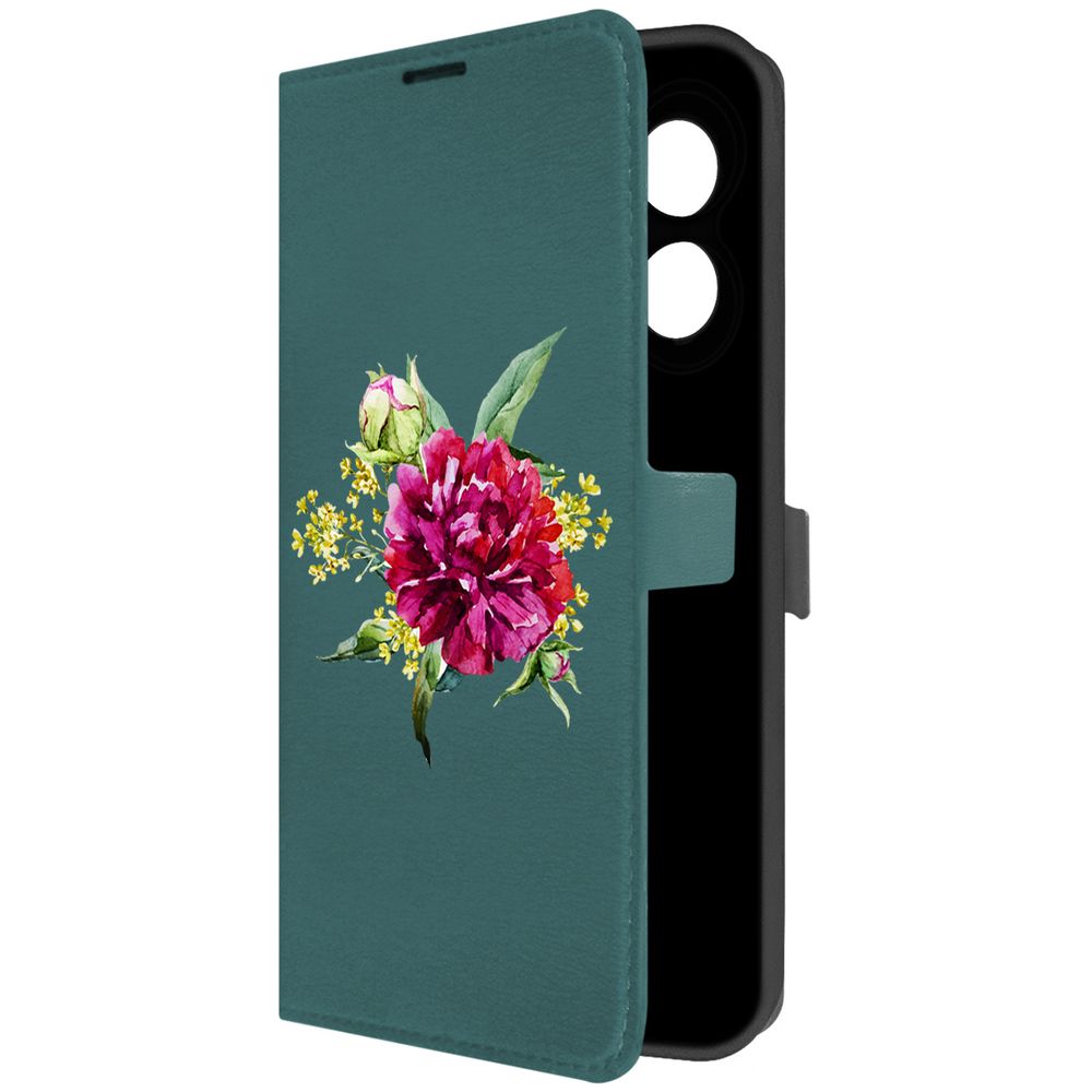 Чехол-книжка Krutoff Eco Book для Oppo A18 Цветочная акварель (зелёный опал)