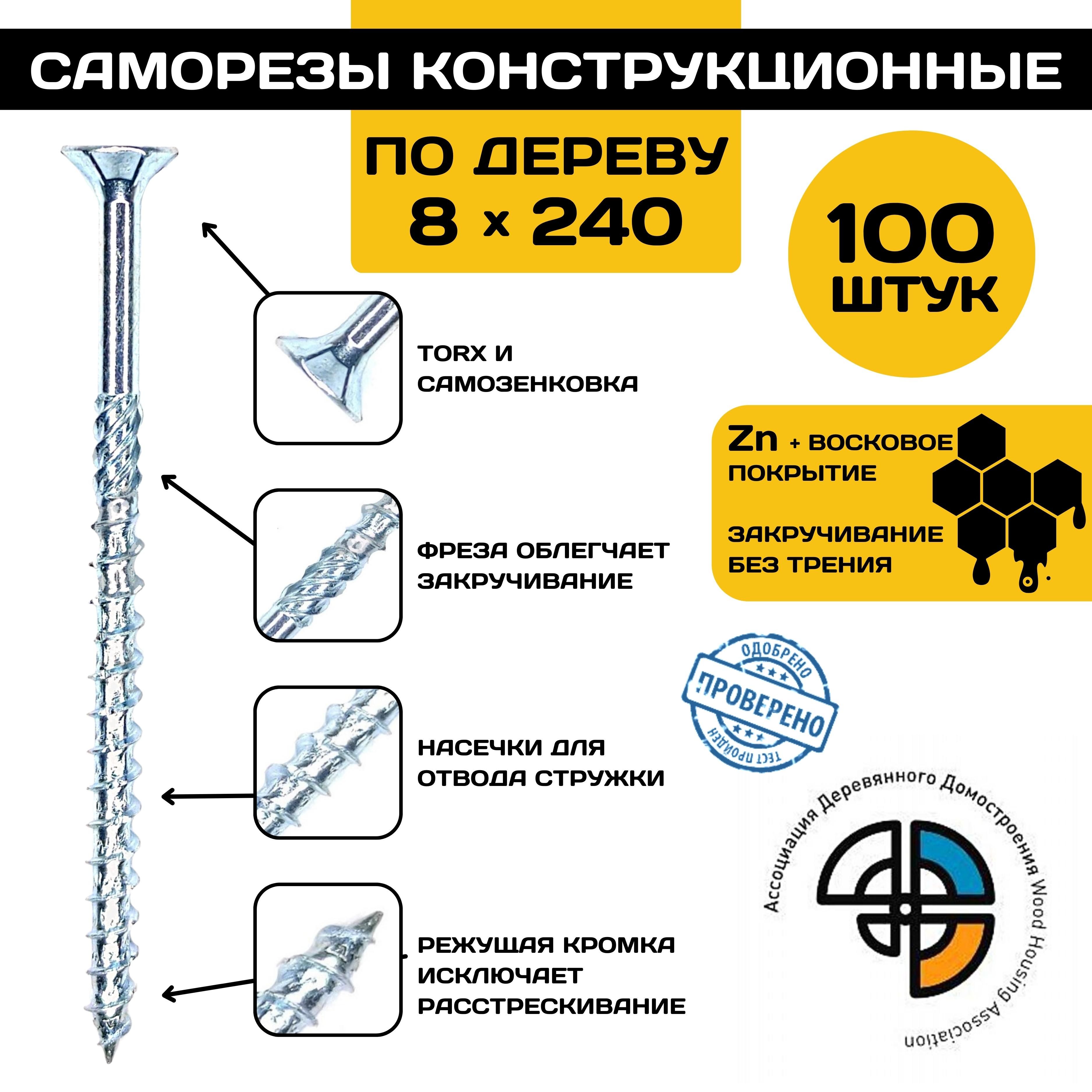 

Саморез HIMTEX конструкционный по дереву 8*240 потайной, Конструкционный потайной*_08240FhWhite