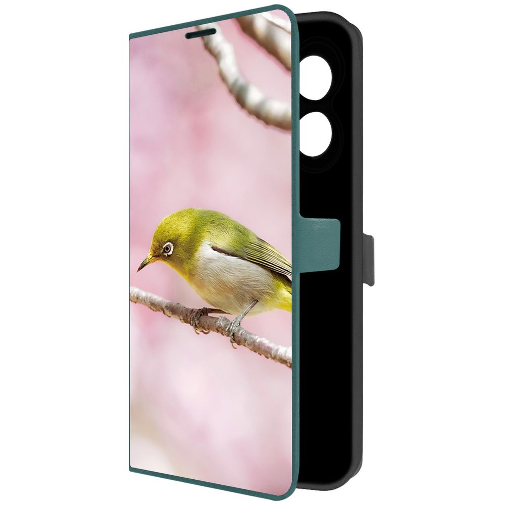 

Чехол-книжка Krutoff Eco Book для Oppo A18 Японская белоглазка (зелёный опал), Зеленый