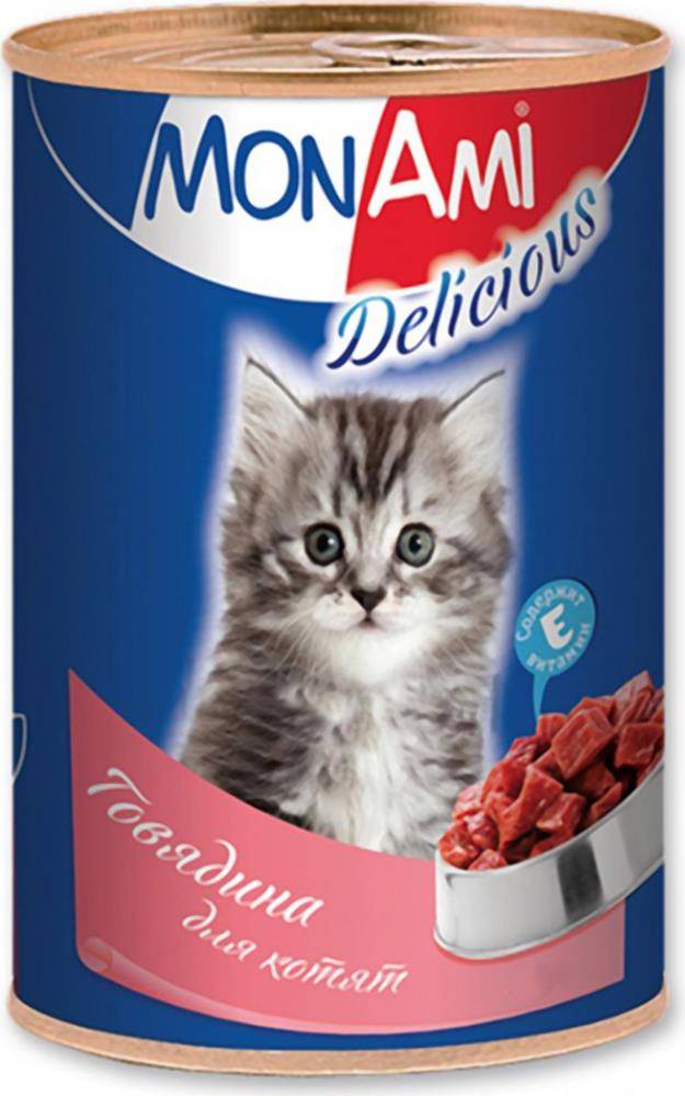 Консервы для котят MonAmi Delicious говядина 350г 348₽