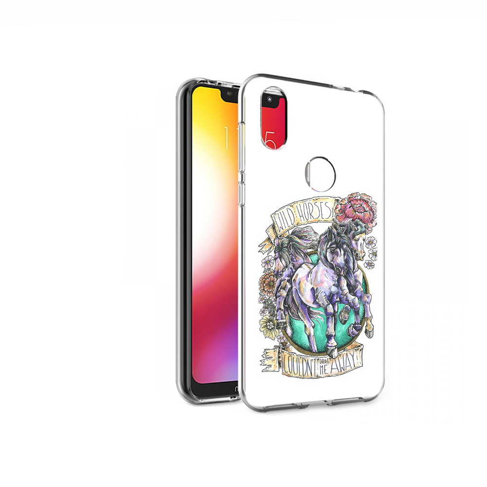 

Чехол MyPads Tocco для Motorola One рисунок коней в цветах (PT126881.369.582), Прозрачный, Tocco