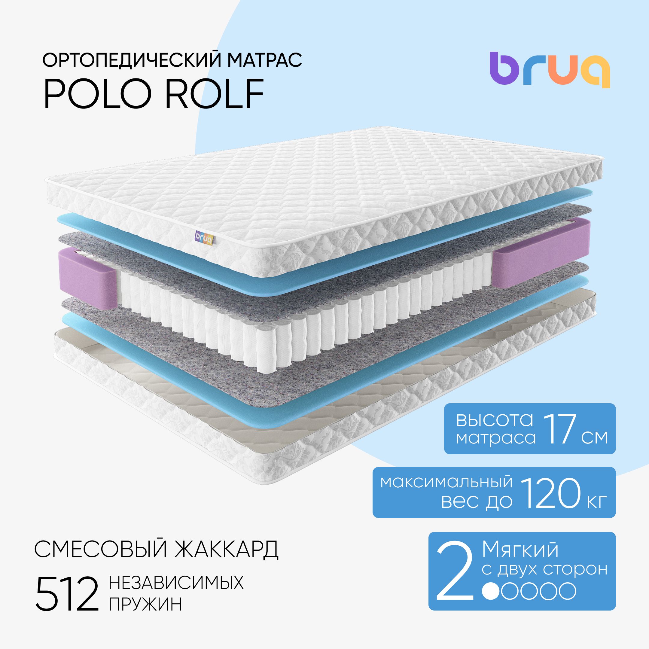 Ортопедический матрас Bruq Polo Rolf, двуспальный, 200х200