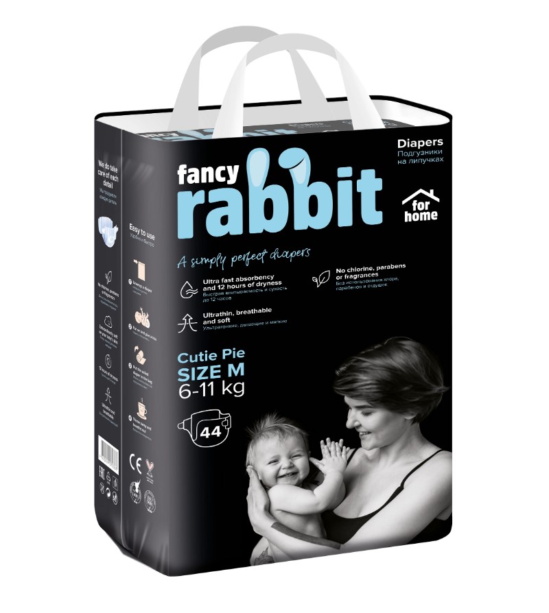 фото Подгузники на липучках fancy rabbit for home, 6-11 кг, m, 44 шт.